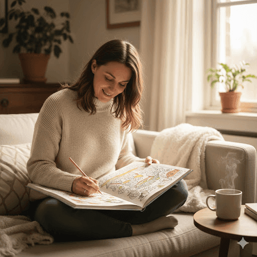 Adult coloring in peaceful setting